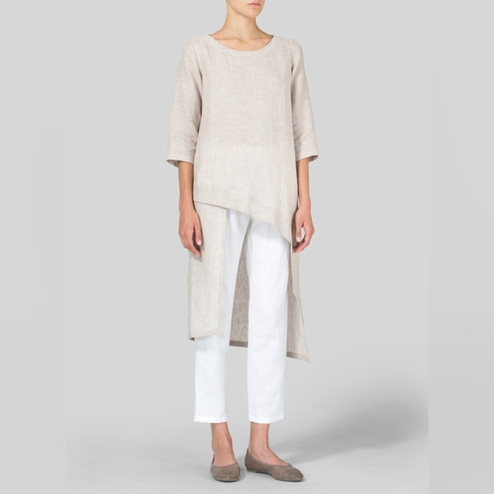 Vivid Linen Asymmetrical Tunic Womens XXL Beige NWT T3565 Lagonlook‎ Neutral